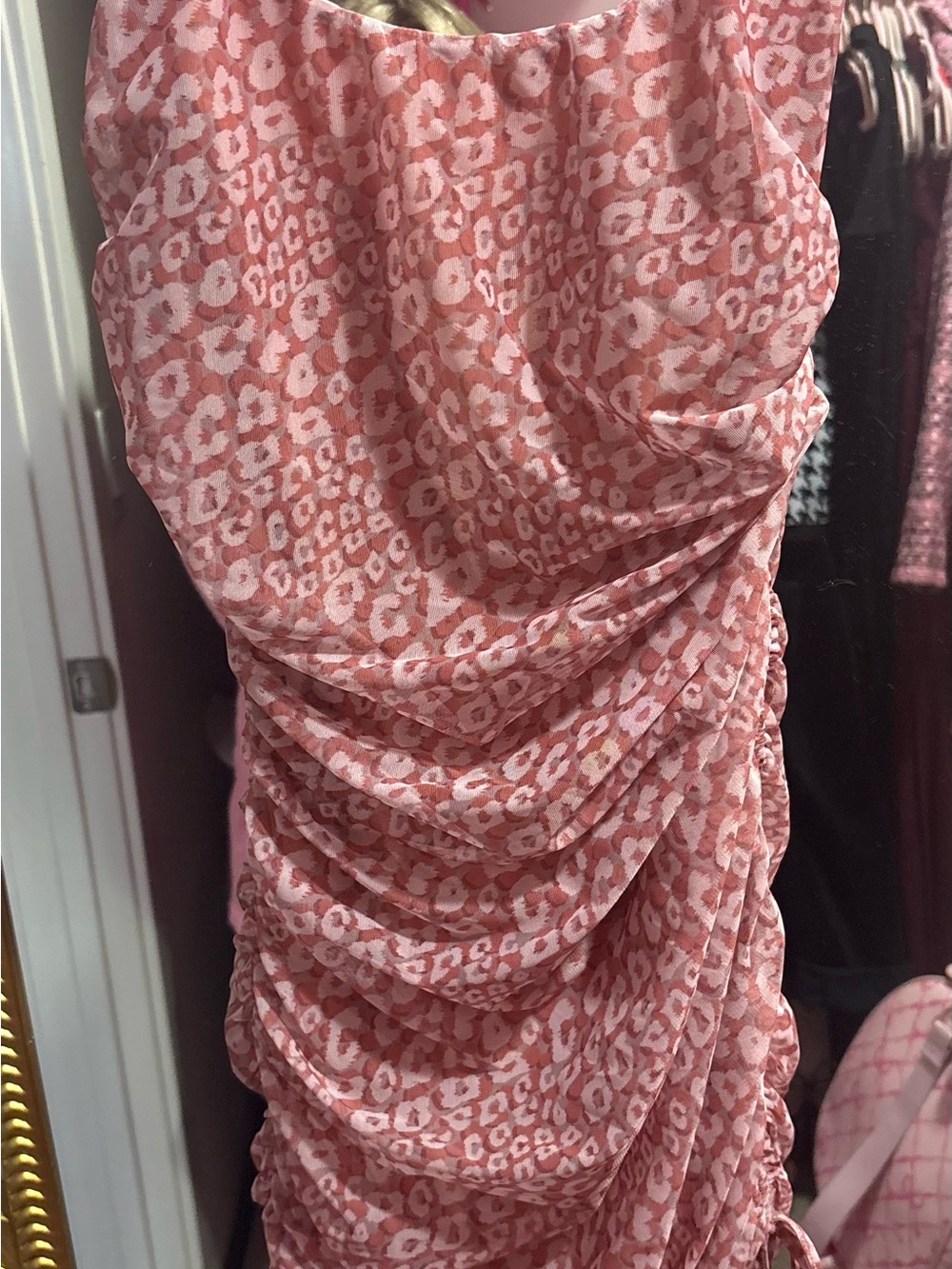 Oh Polly Pink Leopard Print Ruched Mini Dress
